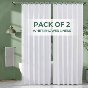 lot 54305 image: AmazerBath Shower Curtain Liner 2 Pack, 72 x 96 Inches Extra Long PEVA Plastic Shower Liner with Heavy Duty Stones and 12 Rustproof Metal Grommet, Lightweight Waterproof Shower Curtain - White - Retail $15
