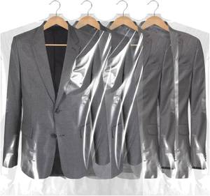 lot 54307 image: BEISHIDA 25PCS 35.5 Inch Plastic Garment Bag-Plastic Clear Dry Cleaner Laundry Bags for Clothes Cover Hanging Clothes Storage for Coat Suit Shirt Jacket Skirt - Retail $10
