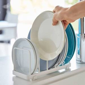 lot 54310 image: MINGFANITY Plate Home Accented Storage Rack, Plate Holders Organizer, Metal Dish Storage Dying Display Rack for Cabinet, Counter and Cupboard, White - Retail $14