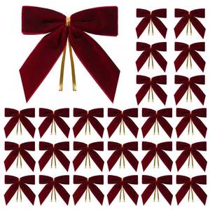 lot 54311 image: Utehilly 24 Pcs Burgundy Small Velvet Christmas Bows for Christmas Tree, Wreath, Gift Wrapping, Crafts, Wedding, Party, Twist Tie Bows for Treat Bag Bakery Candy Bags, Home Decor 1 W,3.5 x 3.5 inch - Retail $14