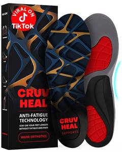 lot 54322 image: CRUVHEAL Work Orthotic Insoles - Anti Fatigue Medium Arch Support Shoe Insert Men Women - Plantar Fasciitis Flat Feet - Relieve Foot Pain - Work Boot Insoles Standing All Day (L, Blue) - Retail $30