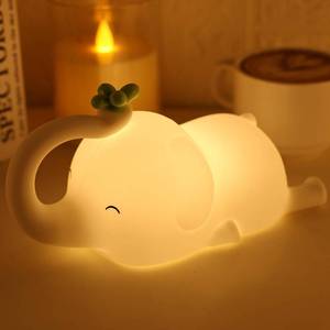 lot 54327 image: MAGOHMT Silicone Elephant Night Light for Kids - 3-Level Dimmable & Rechargeable LED Lamp, Touch Control Soft Animal Light for Nursery, Baby Room Decor, No Charging Chord  - Retail $17