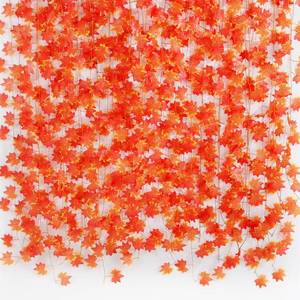 lot 54329 image: Freyalife Fall Leaf Garland for Room Decor(12 Pack),Artificial Maple Leaves,Autumn Hanging Vines Red Ivy Plant for Bedroom Wall Decor Thanksgiving Halloween Christmas WeddingParty Garden Fireplace - Retail $7