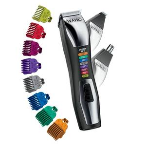 lot 54330 image: Wahl Color Pro All in One Rechargeable Cordless Color Coded Beard Trimmer with Detail Eyebrow Trimmer and Rotary Nose Hair Trimmer for Men- Model 3025945 - Retail $37