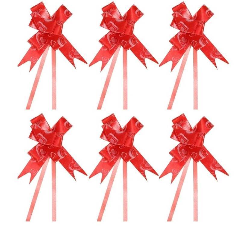 lot 54246 image: Gift Pull Bows, 100 Pcs Baskets Present Wrapping Bows Heart Pattern Christmas Bow Gift Bows Bulk for Birthday Party, Red