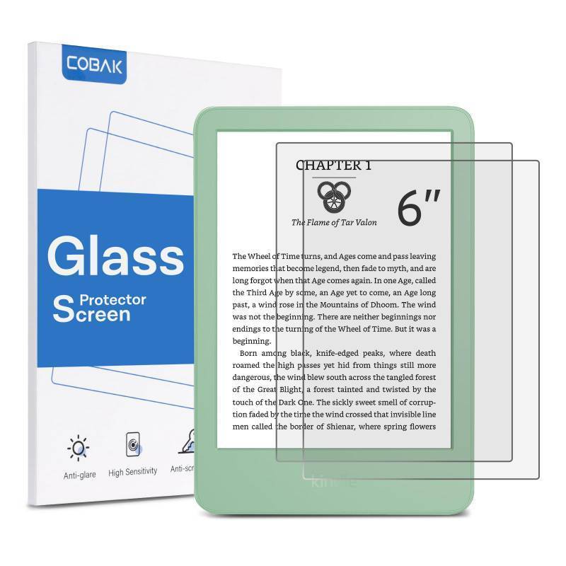 lot 54260 image: 2 Pack Matte Tempered Glass Screen Protector for 6 Kindle 2024 and 2022 (11 Generation), Kobo Nia, and PocketBook - Fingerprint Resistance, Anti-Bubble 9H Hardness Film - Retail $9