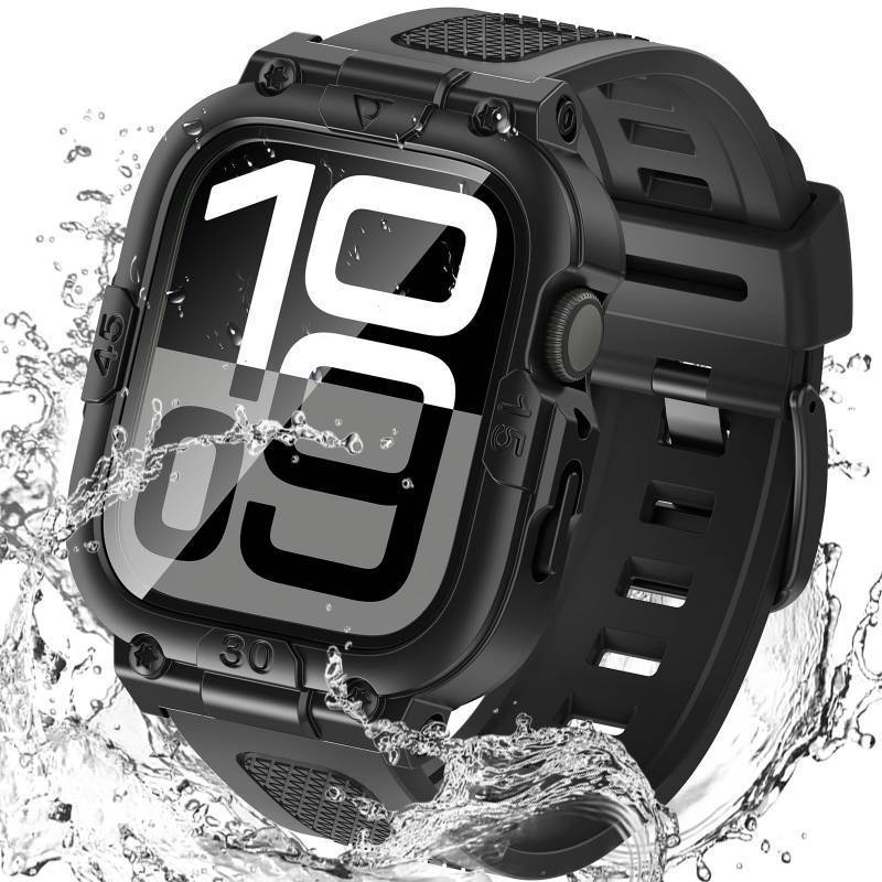 lot 54264 image: 3 in 1 Waterproof Case with Band for Apple Watch with Built-in Tempered Glass Screen Protector 42mm, 360° Shockproof Bumper Face Cover with Band for Apple Watch Series 11 Series 10, 42mm - Retail $19