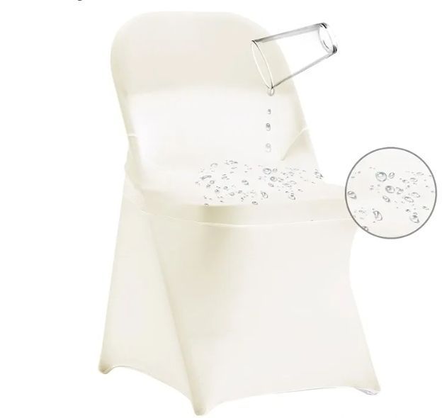 lot 54321 image: 36 PCS Waterproof Stretch Spandex Folding Chair Covers, Dining Room Chair Slipcovers Protector for Wedding, Banquet, Party, Holidays, Celebration and Decoration, Ivory - Retail $73
