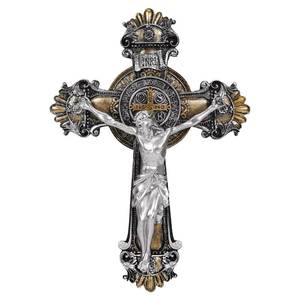 lot 54344 image: Saint St Benedict Crucifix Medal 2 Tone Wall 10 14 Inches, St Benedict Medals Crucifix Wall Cross Large, Hanging Catholic Jesus Christ Cross Wall Decor Religious Gifts, Cruz Del Medalla De San Benito - Retail $20