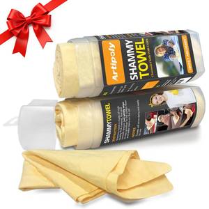 lot 54353 image: Premium Shammy Cloth for Car Drying 2pk (26x17)-Super Absorbent Chamois Towel for Car-Reusable Shammy Towel for Car, Bathroom, Pets, Dust Remove, No SpotsStreakScratch - Retail $14