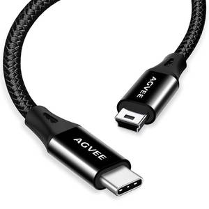 lot 54355 image: 2 Pack 10ft USB-C to Mini USB Cable, Braided Durable Mini-B 5-Pin to Type-C Data Charging Charger OTG Cord for Hero 3, PS3 Controller, Canon Nikon Camera, GPS, Blue Yeti, Black - Retail $12