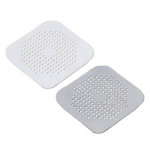 lot 54364 image: Drain Hair Catcher Square Silicone Trap Shower Drain Cover with Suction Cups for Bathroom Bathtub Kitchen Filter Flat Strainer, 2 Pack - Retail $6