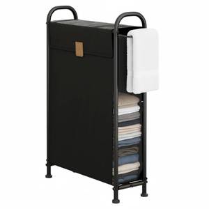 lot 54370 image: StorageWorks Slim Laundry Hamper with Flip Lid, Narrow Laundry Basket with Hooks, Breathable Mesh Clothes Organizer for Closet, Laundry Room, Bathroom, Black - Retail $26