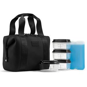 lot 54375 image: Fit & Fresh Remi Neoprene Lunch Bag For Women - Meal Prep Kit with Containers & XL Ice Pack, Self Insulating Neoprene-like Material, Machine Washable Lunch Bag, Tear-Resistant, Stain-Resistant, Black - Retail $27