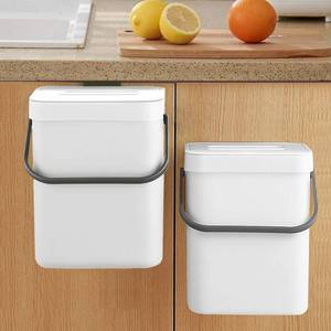 lot 54376 image: Compost Bin Indoor Kitchen Sealed, Hanging Small Trash Can with Lid Under Sink for Kitchen, Food Waste Bin for Countertop, Mountable Garbage Can for Bathroom, RV, 5L1.3 Gal, White. 1 Pack. - Retail $19