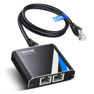 lot 54383 image: Gigabit Ethernet Splitter 1 to 2 High Speed 1000Mbps with 3.3ft LAN Cable, NEWCARE 1 in 2 Out Dual RJ45 Port Internet Splitter for Cat55e678, Plug and Play, 2 Devices Simultaneously Networking - Retail $15