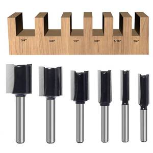 lot 54388 image: 6Pcs Straight Router Bit Set 14 Shank, Double Flute Straight Bit Dado Straight Cut Router Bit, Cut Dia 34, 58, 12, 38, 516, 14, Straight Router Bit for Woodworking Groove by SICWOOD - Retail $17