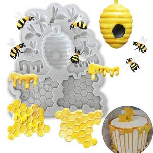 lot 54389 image: 12 Cavity Honeybee Honeycomb Bee Silicone Molds for DIY Cake Fondant Biscuit Cookies Soap Sugar Pudding Chocolate Hard Candies Dessert Candle Decor (5.51x4.52x0.51inch) - Retail $8