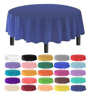 lot 54391 image: Premium Disposable Round Plastic Table Cloths - 12 Pack, 84 inches (7 feet), Waterproof, Stain-Resistant, Easy Clean-Up for Parties, Events, Gatherings and Everyday Use -Navy-TC58526 - Retail $20