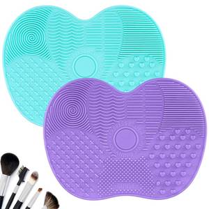 lot 54395 image: 2 Pcs Silicone Make Up Brush Cleaning Mat, Makeup Brush Cleaner Mats, Cosmetic Cleaning Pads, Portable Washing Tool with Suction Cup for Makeup Cosmetic Brushes - Retail $5
