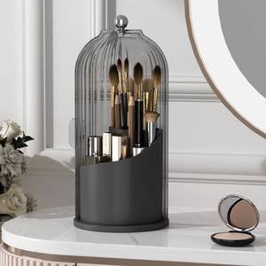 lot 54400 image: Makeup Brush Holder with Lid 360 Rotating Clear Dustproof Make Up Organizers for Vanity Bathroom Countertop, Black - Retail $24