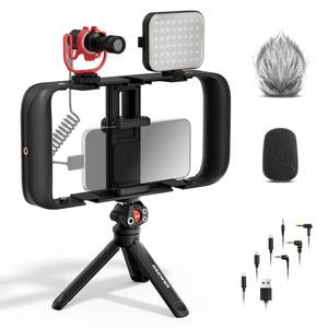 lot 54407 image: NEEWER Basics Vlogging Kit with Phone Cage Rig Microphone LED Fill Light Tripod Compatible with iPhone, Youtuber Starter Content Creator Essential for YouTube TikTok Streaming Video Recording, PA055 - Retail $57