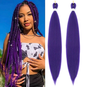 lot 4204 image: Purple Braiding Hair Pre Stretched 24 Inch 2 Packs Braiding Hair Extensions for Braids, Soft Yaki Texture Long Synthetic Crochet Braids Twist Hair for Halloween Costume Cosplay (24Inch, Dark Purple) - Retail $0
