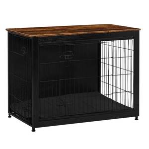 lot 4240 image: DWANTON Dog Crate Furniture with Cushion, Wooden Kennel Table with Double Doors, Indoor Dog House, Large Size, 38.5 L, BlackRustic Brown - Retail $145