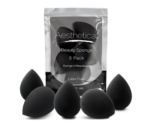 lot 4271 image: Aesthetica Cosmetics Beauty Sponge Blender - Latex Free and Vegan Makeup Sponge Blender - For Powder, Cream or Liquid Application (5 Pack) - Retail $0