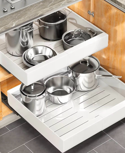 lot 4283 image: Kitstorack Pull out Cabinet Organizer, Expandable(12-20) Heavy Duty Slide out Drawers Fixed with Adhesive Nano Film for Pots, Roll out Shelf Storage for Kitchen Base Cabinet Organization(White). 1 Shelf  - Retail $49