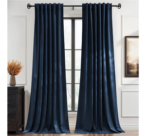 lot 6954 image: StangH 108 inches Navy Blue Velvet Curtains, Back Tab & Hook Belt Room Darkening Panels for Boys Bedroom, Blackout Curtains Temperature Balance for Living RoomStudy, W52 x L108, 2 Panels