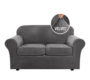 lot 6963 image: Stretch Velvet Loveseat Slipcover Medium Grey