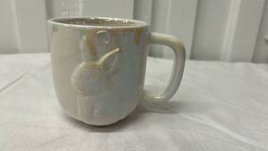 lot 6967 image: White Ceramic Bunny Relief Coffee Mug Set of 2