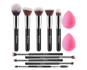 lot 6975 image: BEAKEY Makeup Brushes Set, Professional Foundation Eyeshadow Concealer Blush Powder Bronzer Applicator, 2 Blender Sponge with Beauty Paper Case