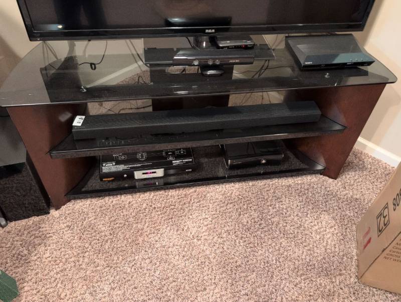 lot 5511 image: Multi-Tier Glass TV Stand Entertainment Center