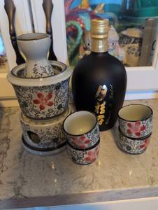 lot 2413 image: Japanese Sake Set with Cherry Blossom Design