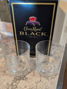 lot 2418 image: Crown Royal Black Whiskey Gift Set with Glasses