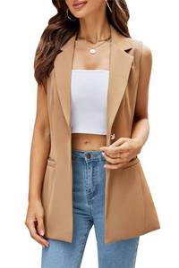lot 1324 image: Kedera Womens Long Sleeveless Duster Trench Vest Casual Lapel Office Blazer Jacket Brown, S - Retail $37