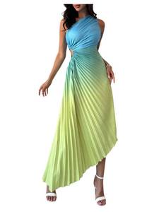 lot 1325 image: MakeMeChic Womens Casual Striped Cut Out One Shoulder Sleeveless High Waist Summer A Line Maxi Dresses Multicolor A X-Small