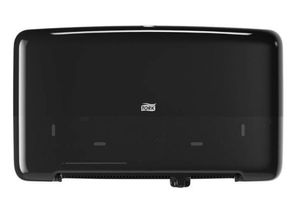 lot 1339 image: Tork Twin Mini Jumbo Toilet Paper Roll Dispenser Black T2, Protects Rolls, Elevation Range&nbsp