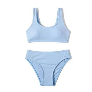 lot 1349 image: Teen Girls Bikini Set Two-Piece Swimsuit Sport Bra U-Neck Comfortable Trendy with Removable Chest Pads, Solid Sky Blue, Big Kids, Size 16-17 Years - Retail $20