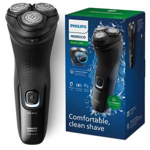 lot 1356 image: Philips Norelco Shaver 2400 Series, Wet and Dry Electric Shaver, Pop-up Trimmer, P-Cap, Deep Black, Model X300190 - Retail $40
