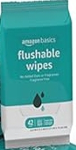 lot 1358 image: 2 pack Amazon Basics Flushable Adult Toilet Wipes, Fragrance Free, 42 Wipes each - Retail $13