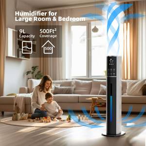 lot 1364 image: Large Humidifier, 9L2.5Gallon Cool Mist Humidifier with Humidistat, 360° Nozzle,350MLH BigMist Level, Cover up to 550ft, Quiet 30db with essential oil diffuser, Retail $89