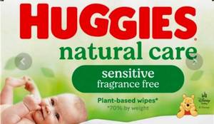 lot 1365 image: 1 pack Huggies Natural Care Sensitive Unscented Baby Wipes- 64 wipes