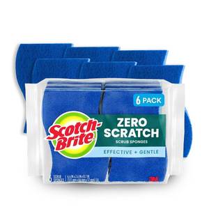 lot 1366 image: Scotch-Brite Zero Scratch Scrub Sponge, 6 Kitchen Sponges for Cleaning, Scratch-free Scrubber, Multi-surface Safe, Best for Nonstick Pots and Pans - Retail $5