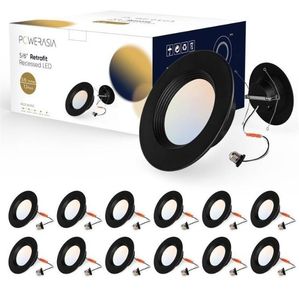 lot 1373 image: 12 Pack 56 Inch Black LED Can Lights Retrofit Recessed Lighting, 5CCT, Dimmable, 12W75W, 1200LM Downlight with Metal Smooth Trim-ETL and Energy Star (STOCK PHOTO NOT EXACT), Retail $89