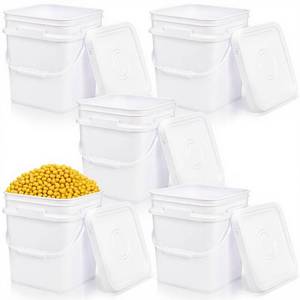 lot 1384 image: Peohud 5 Pcs 3.2 Gallon Food Grade Bucket with Lid, Square Plastic Pail with Handle for Storing Dry Food, Beans, Flour, Paint, Camping, Fishing - Retail $46