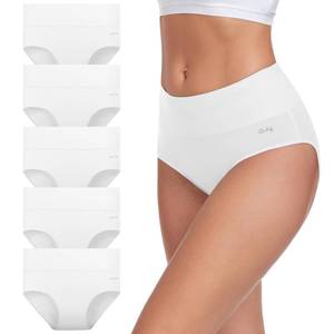 lot 1387 image: coskefy Womens Briefs Cotton Underwear High Waist Tummy Control Panties White Plus Size 5 Pack, XXL - Retail $24