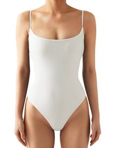 lot 1393 image: SUUKSESS Women Sexy Square Neck Thong Bodysuit Backless Sleeveless Cami Body Suit Top (White, XS) - Retail $29